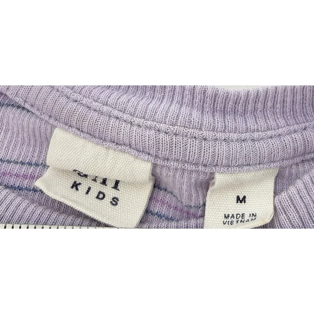 Gap Kids Lavender Purple Striped Ribbed Long Sleeve Lettuce Hem‎ Top Size M